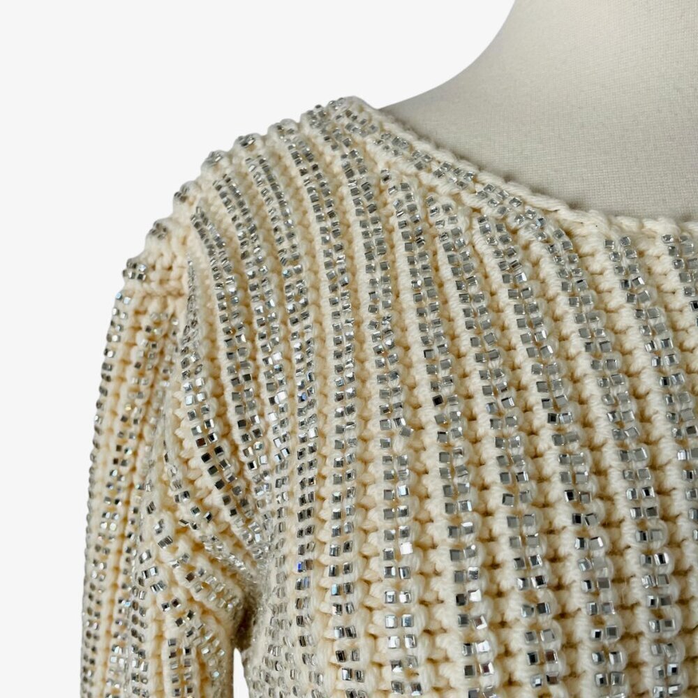 Ermanno Scervino Wool Crystal Embellished Sweater 42 Ivory Sparkle Knit Party - Picture 4 of 10